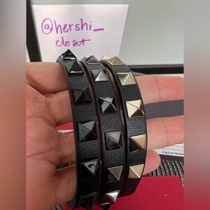 Authentic $370 Valentino Rockstud Leather Bracelet Black Leather